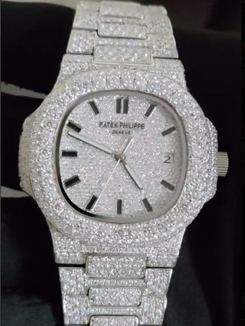 Patek Philippe Silver Pavé MOISSANITW-Style Bracelet Watch
